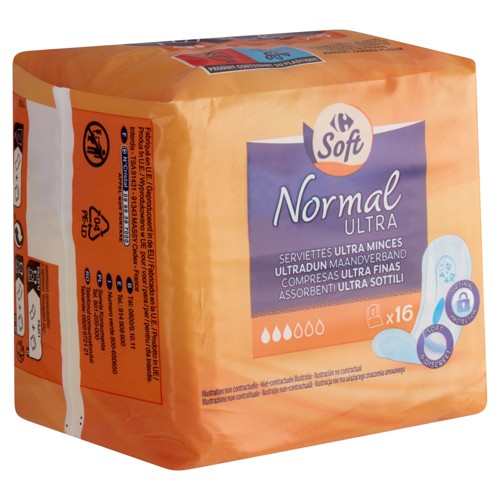 Carrefour Soft Normal Serviette Ultra Minces 16 Pièces