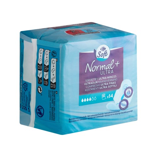 Carrefour Soft Normal + Serviette Ultra Minces 14 Pièces
