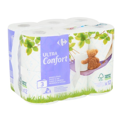 Carrefour Ultra Confort 3-Épaisseurs avec motifs 12 Rouleaux