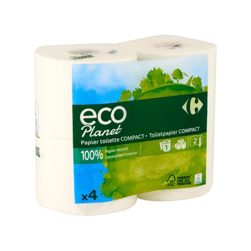 Carrefour Eco Planet Papier Toilette Compact 2 Épaisseurs 4 Rouleaux