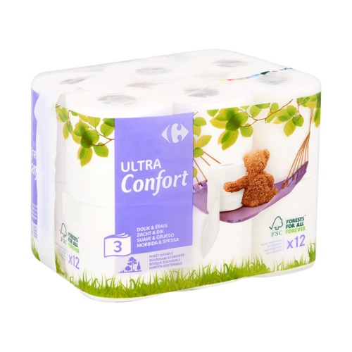 Carrefour Ultra Confort 3-Épaisseurs 12 Rouleaux