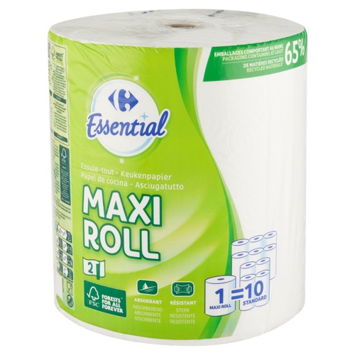 Carrefour Essential Essuie-Tout Maxi Roll 2-Épaisseurs 1 Rouleau