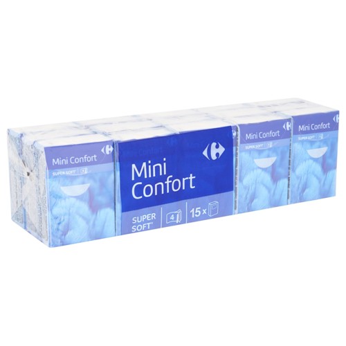 Carrefour Mini Confort 4-Épaisseurs 15 Étuis de Mouchoirs