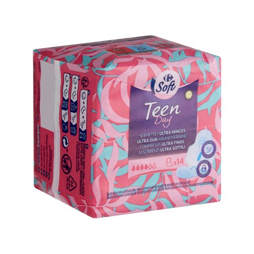Carrefour Soft Teen Day Serviettes Ultra Minces 14 Pièces