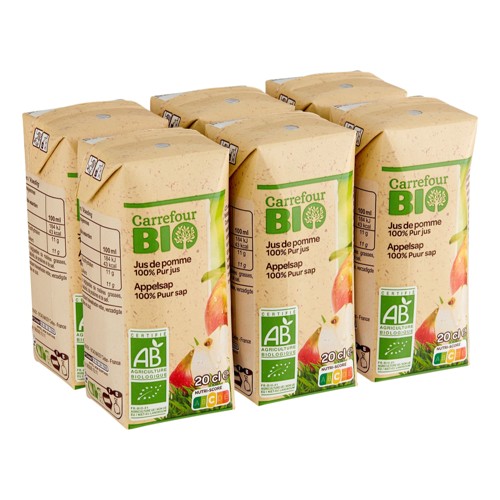 Carrefour Bio Jus de Pomme 100% Pur Jus 6 x 20 cl