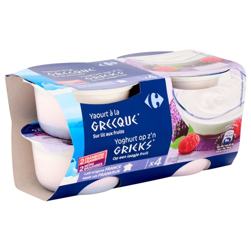 Carrefour Yaourt à la Grecque Framboise Mûre 4 x 150 g
