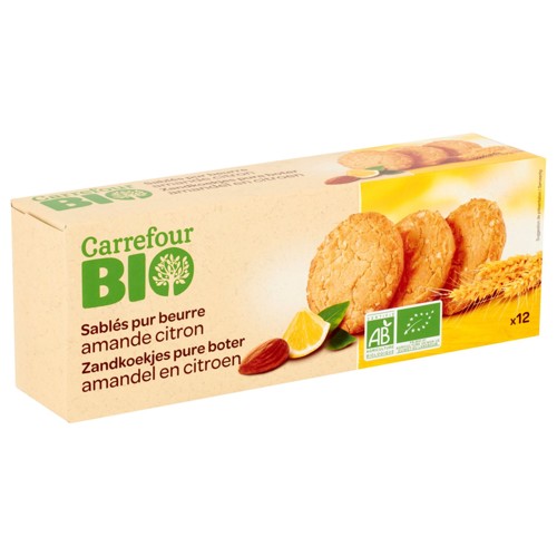 Carrefour Bio Sablés Pur Beurre Amande Citron 12 Pièces 200 g