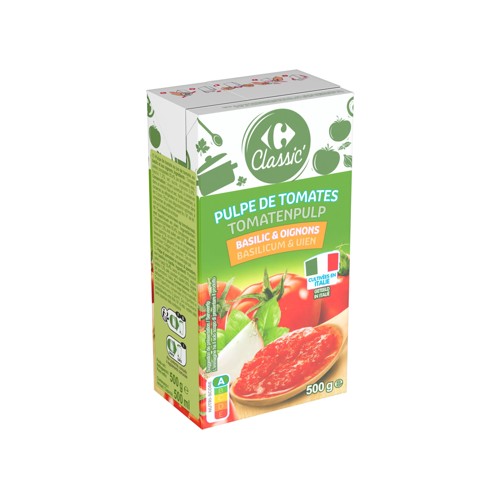 Carrefour Classic'' Pulpe de Tomates Basilic & Oignons 500 g