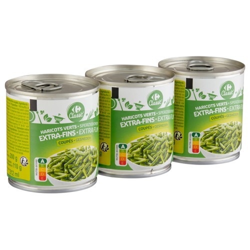 Carrefour Classic'' Haricots Verts Extra-Fins Coupés 3 x 200 g