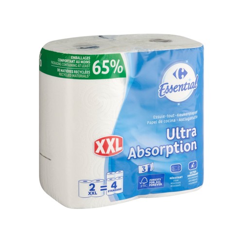 Carrefour Essuie-Tout Ultra Absorption 3-Épaisseurs XXL 2 Rouleaux