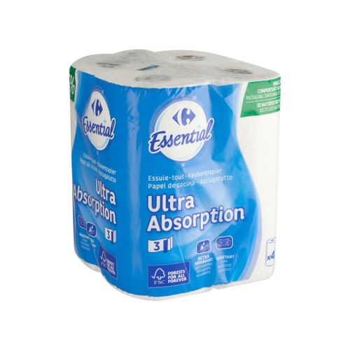 Carrefour Essuie-Tout Ultra Absorption 3-Épaiss 4 Rouleaux