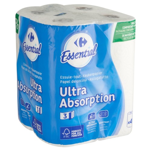 Carrefour Essuie-Tout Ultra Absorption 3-Épaiss 4 Rouleaux