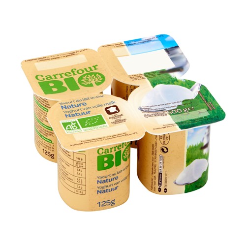 Carrefour Bio Yaourt au Lait Entier Nature 4 x 125 g