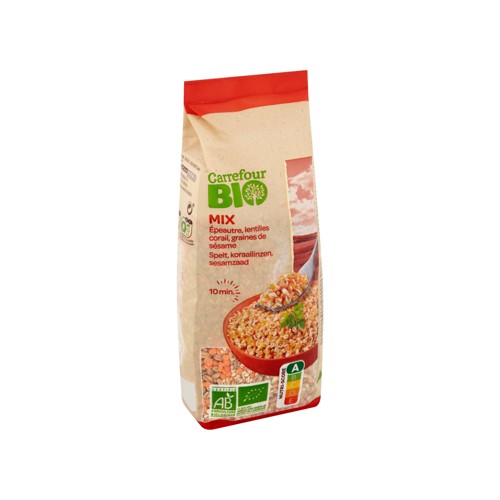 Carrefour Bio Mix Épeautre, Lentilles Corail, Graines de Sésame 400 g