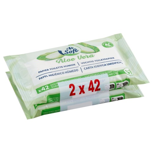 Carrefour Soft Papier Toilette Humide à l''Aloe Vera 2 x 42 Pièces