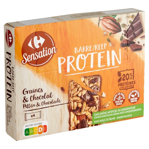 Carrefour Sensation Barre Protein Graines & Chocolat 4 x 32 g