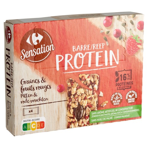 Carrefour Sensation Barre Protein Graines & Fruits Rouges 4 x 32 g