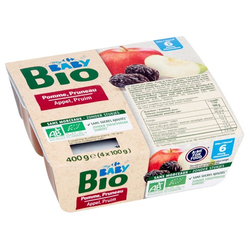 Carrefour Baby Bio Pomme, Pruneau dès 6 Mois 4 x 100 g
