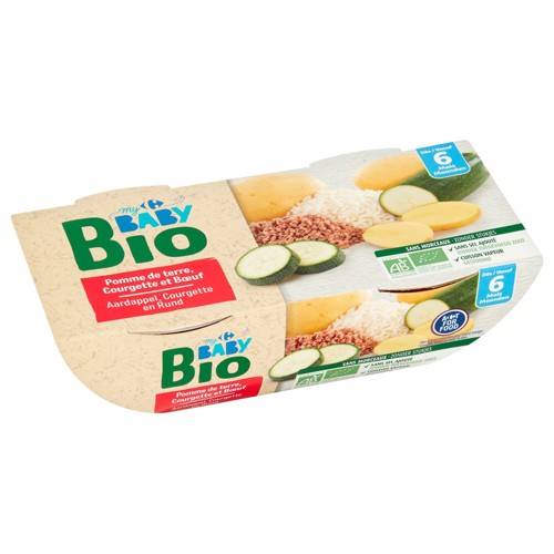 Carrefour Baby Bio Pomme de Terre, Courgette et Buf 6M+ 2 x 200 g