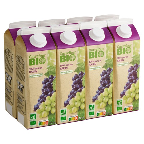 Carrefour Bio 100% Pur Jus Raisin 8 x 1 L