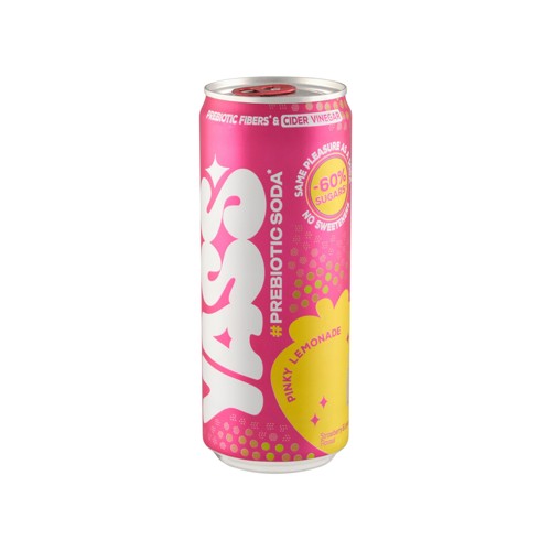 Yass Prebiotic Soda Pinky Lemonade Strawberry & Lemon Flavour 33 cl