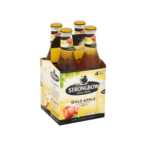 Strongbow Bière cidre Gold apple 4.5% ALC 4x33cl Bouteille