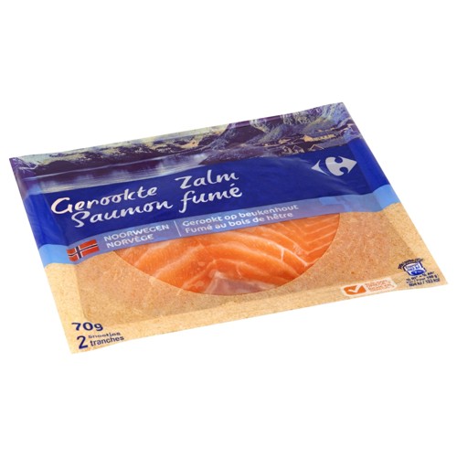 Filière Qualité Carrefour Extra Saumon Fumé Norvège 2 Tranches 70 g