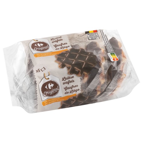 Carrefour Original Gaufres de Liège avec Fantaisie au Cacao 5 x 55 g