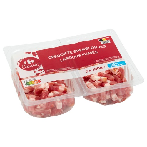 Carrefour Classic'' Lardons Fumés - 25% Sel 2 x 100 g