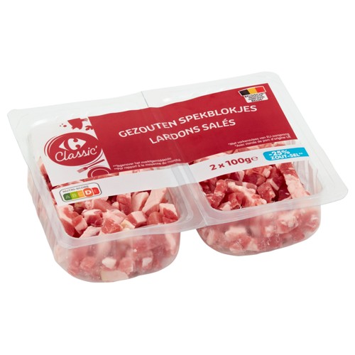 Carrefour Classic'' Lardons Salés - 25% Sel 2 x 100 g
