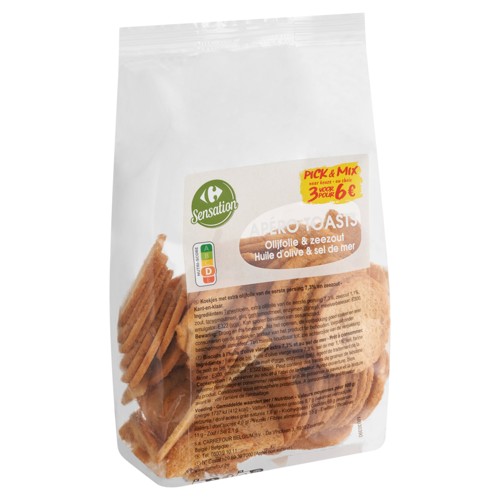 Carrefour Sensation Apéro Toasts Huile d''Olive & Sel de Mer 125 g