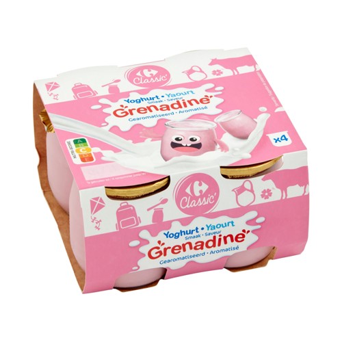 Carrefour Classic'' Yaourt Saveur Grenadine Aromatisé 4 x 125 g