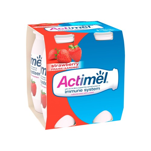 ACTIMEL Yaourt à boire Fraise - Pasteurisé - système immunitaire avec Vitamines 4x100g