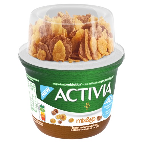ACTIVIA Mix & Go Yaourt Pétales de maïs et de blé - Pasteurisé - Probiotiques - 190g