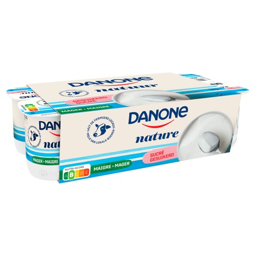 DANONE Yaourt Nature Maigre Sucré - Pasteurisé - 8x125 g