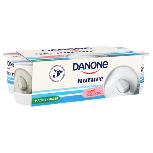 DANONE Yaourt Nature Maigre Sucré - Pasteurisé - 8x125 g
