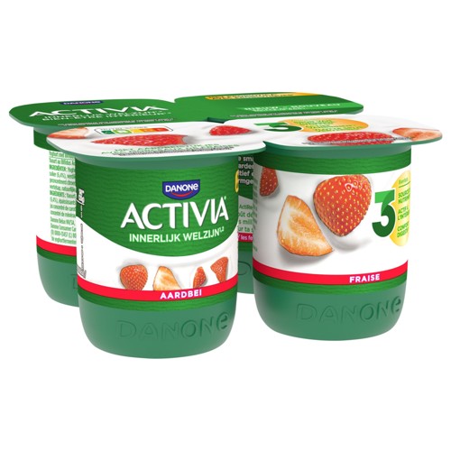 ACTIVIA Yaourt Fraise avec Morceaux - Pasteurisé - Probiotiques - 4x125g