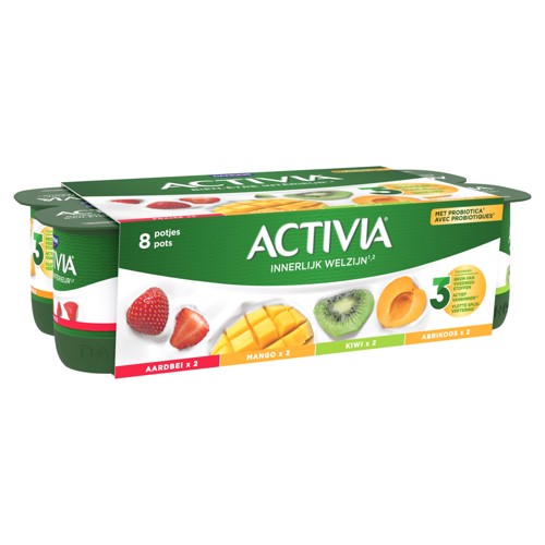 ACTIVIA Yaourt Fraise Abricot Kiwi Mangue - Pasteurisé - Probiotiques - 8x125g