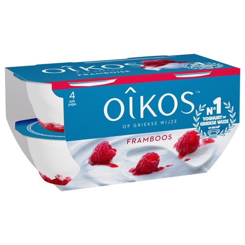 OIKOS DANONE Yaourt à la Grecque Framboise - Pasteurisé 4x115g