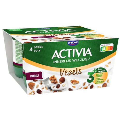 ACTIVIA Yaourt Muesli - Pasteurisé - Probiotiques et fibres - 4x125g