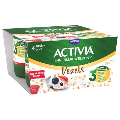 ACTIVIA Yaourt Fruits rouges aux céréales - Pasteurisé - Probiotiques et fibres - 4x125g