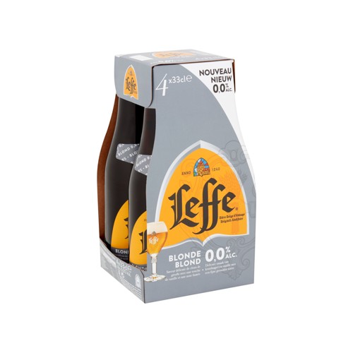 Leffe Bière Belge d''Abbaye Blonde 0.0% Alc. Bouteilles 4 x 33 cl
