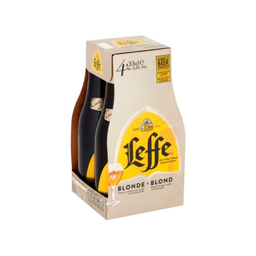 Leffe Bière Belge d''Abbaye Blonde Bouteilles 4 x 33 cl