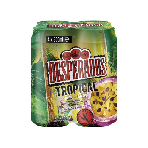 Desperados Tropical Bière Aromatisée à Passion Fruit & Lime Rum Flavoured Bouteilles 4 x 500 ml