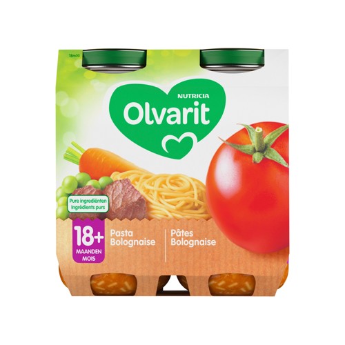 Olvarit Petit Pot Repas Bébé Dès 18 Mois Pâtes Bolognaise 2x250g