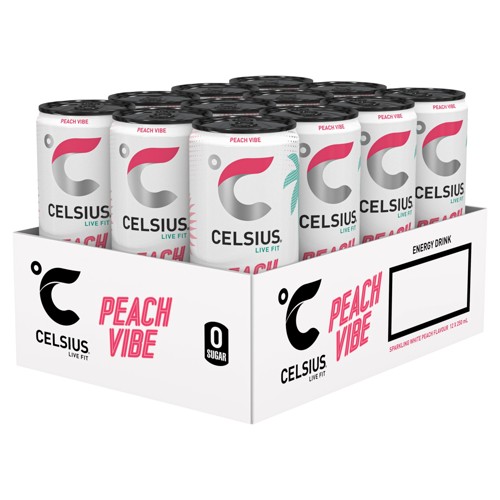 Celsius Live Fit Energy Drink Sparkling White Peach Flavour Peach Vibe 12 x 250 ml