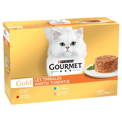 Gourmet Gold Aliment Chat Les Timbales Patée Poulet Boeuf Thon et Saumon 12x85g
