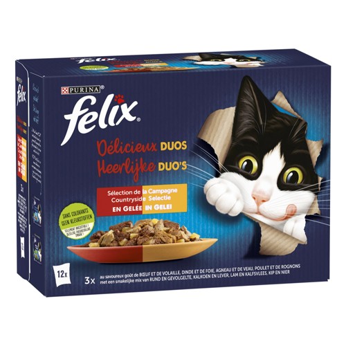 Felix Aliment Chat Délicieux Duos Sélection de la Campagne en Gelée 12x85g