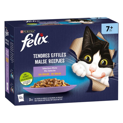 Felix Aliment Chat Tendres Effilés Senior Sélection Mixte en Gelée 12x85g