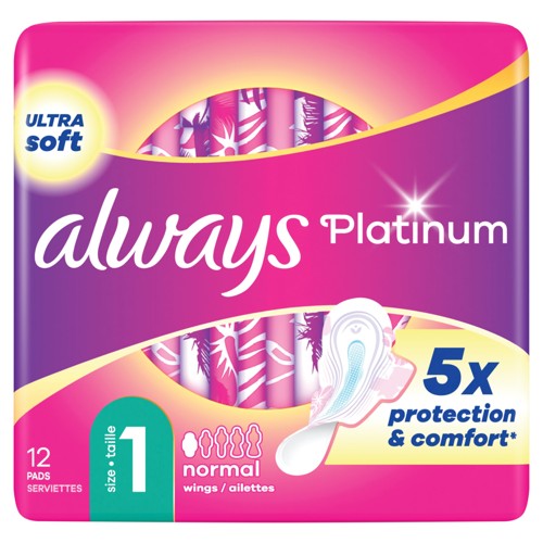 Always Platinum Normal (taille 1) Serviettes Avec Ailettes 12